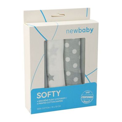 Neu Baby Softy gedruckt Baumwolle Windeln 70 x 70 cm 4 Stück weiß und weiß