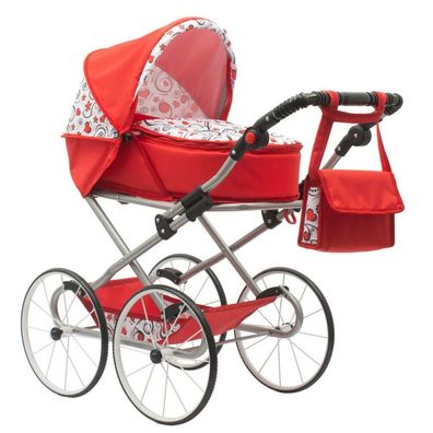 Baby Retro Kinderwagen für Puppen 2in1 New Baby Anicka rot mit Herzen