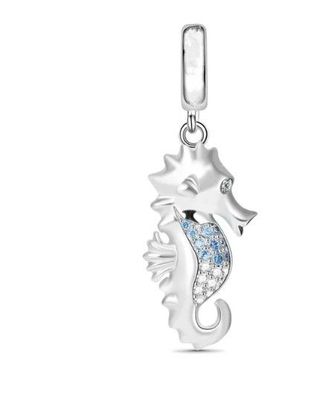 Charms Anhänger Charm kompatibel für Pandora 925 Sterling Silber Seepferdchen flach