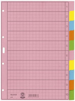 Leitz 4340-00-00 Register - blanko, Papier, A4, 10 Blatt, Taben 2x 5-farbig