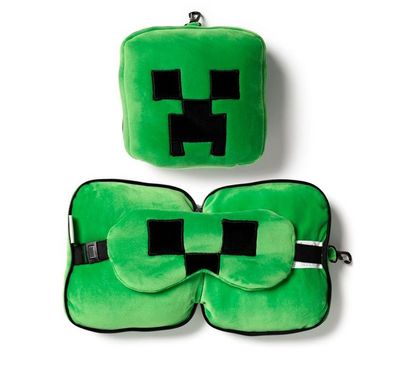 Puckator Relaxeazzz Minecraft Creeper Plüsch Reisekissen mit Augenmaske Kissen