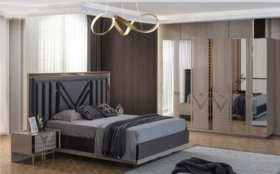 Graue Schlafzimmer Möbel Doppelbett Kleiderschrank Nachttische 4tlg Set