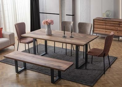 Braune Esszimmer Möbel Luxuriöser Esstisch 4x Poslterstühle Holz Bank