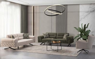 Dunkelgrüne Wohnzimmer Exklusive Couchgarnitur 2x 3-Sitzer Einsitzer Sofa