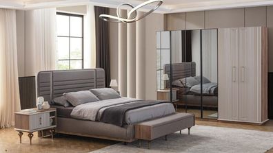 Exklusives Schlafzimmer Bett Glasschrank Holz Nachttische 4tlg Luxus Set