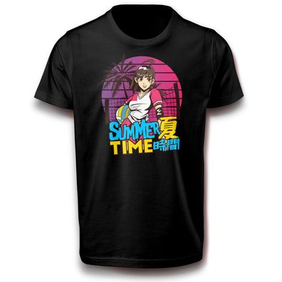 Sommerzeit Japanisches Anime Mädchen Manga Sport Strand Japan Fun T-Shirt Baumwolle