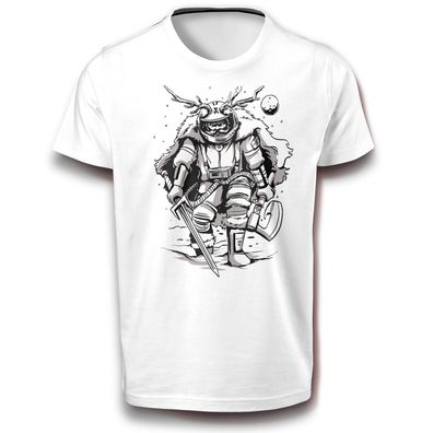 Wikinger im Schnee Astronaut Raumfahrer Mond Sterne T-Shirt Baumwolle Thor Odin DTF