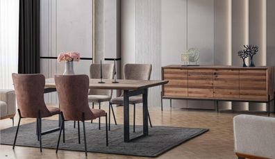 Braune Esszimmer Garnitur Luxus Rechteckiger Esstisch 4x Stühle Anrichte