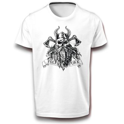 Bärtiges Wikinger T-Shirt Baumwolle Schädel Rabe Odin Valhalla Axt Ragnar Mythologie