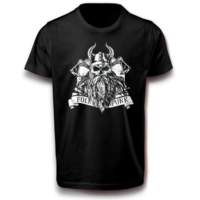 Bärtiges Wikinger T-Shirt Baumwolle Schädel Rabe Odin Valhalla Axt Thor Mythologie