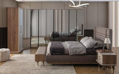 Designer Schlafzimmer Set Doppelbett 2x Nachttische Eckschrank 4tlg