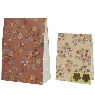 Kaemingk Geschenktaschen mit floralem Muster in 2 Größen - Papier