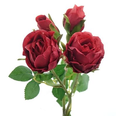 GASPER Blütenstiel Polyantha-Rose Rot 2 Blüten & 2 Knospen 39 cm - Kunstblumen