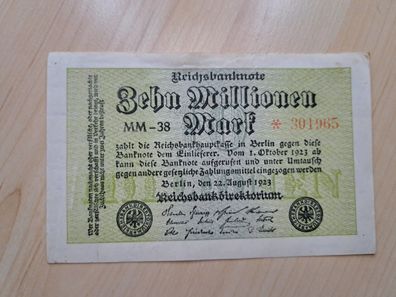 10 Millionen Reichsmark Reichsbanknote Berlin German Empire inflation 1923