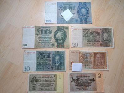 Set Banknoten Reichsmark Reichsbanknoten Drittes Third Reich Ww2