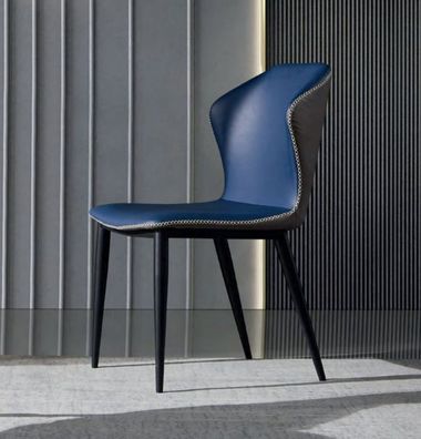 Schwarz-Blauer Esszimmerstuhl Holzfüße Stilvolle Kunstlederstühle Stuhl