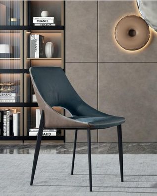 Blauer Kunstlederstuhl Textil Esszimmer Sitzmöbel Polsterstühle 1-Sitzer