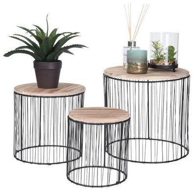 Blumenständer 3er Set Metall Holz schwarz braun 29x28cm Pflanzenständer Tisch Ständer