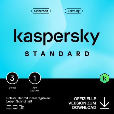 Kaspersky Standard|3 Geräte|1 Jahr stets aktuell|Download|eMail|ESD