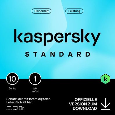 Kaspersky Standard|10 Geräte|1 Jahr stets aktuell|Download|eMail|ESD