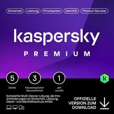 Kaspersky Premium|5 Geräte|1 Jahr stets aktuell|Download|eMail|ESD