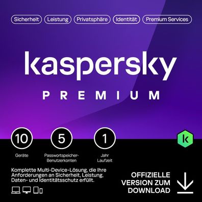 Kaspersky Premium|10 Geräte|1 Jahr stets aktuell|Download|eMail|ESD