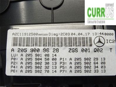 Instrumente Tachometer Mercedes C W205 2017 43700km A 205 900 62 29 M177.980