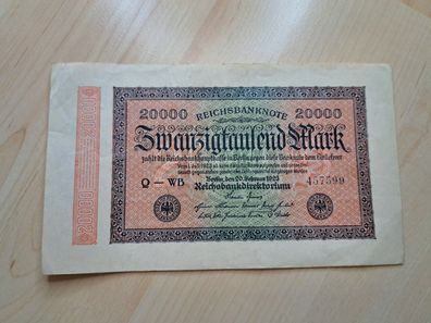 20000 Reichsbanknote Reichsmark Deutsches Reich Inflationsgeld