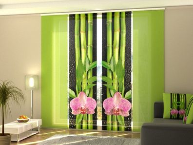 Foto-Schiebegardine Orchidee auf Bambus, Flächenvorhang mit Motiv, Gardine auf Maß