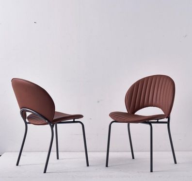Brauner Esszimmer Stuhl Luxus Lehnstühle Küchenstuhl Leder Holz Stühle