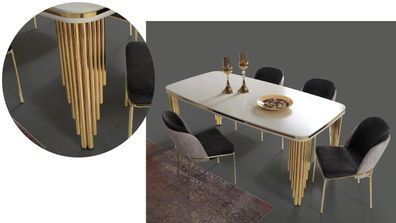 Essgarnitur Luxus Esstisch 4x Stühle Essgruppe Tisch Edelstahl Komplett Set 5tlg