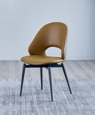 Brauner Lederstuhl Moderner Esszimmer Einsitzer Stilvolle Holz Stühle