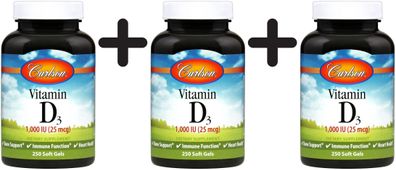 3 x Vitamin D3, 1000 IU - 250 softgels