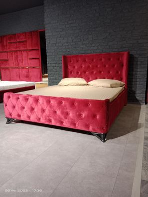 Schlafzimmer Chesterfield Bett Designer Betten Polster Luxus Hotel Rot Neu