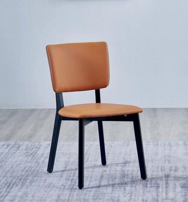 Orange-Schwarzer Einsitzer Luxuriöser Esszimmerstuhl Polster Holz Möbel