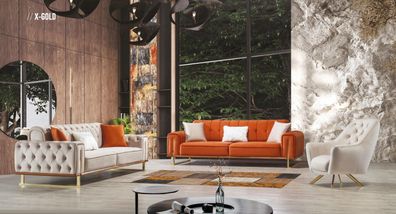 Sofa Orange 3 Sitzer Wohnzimmer Luxus Design Chesterfield Italienischer Stil