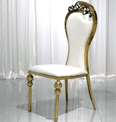 Klassischer Esszimmer Weiß-Goldener Stuhl Polsterstühle Holz Stühle Neu