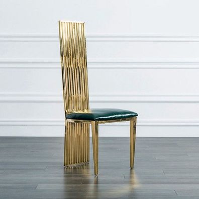 Gold-Grüner Esszimer Hochstuhl Luxuriöser Einsitzer Holz Polsterstühle