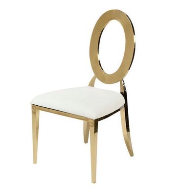 Gold-Weißer Luxuriöser Stuhl Hochstuhl Esszimmer Kunstlederstühle Holz