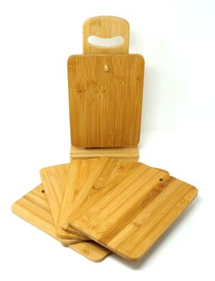 6 Bambusbrettchen mit Ständer Frühstück Brettchen Holz Schneidbrett Küchenbrett