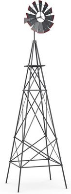 Windrad, Höhe 253 cm, wetterfeste Windmühle aus Metall, Gartendeko für Garten, Hof