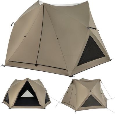 Pop Up Zelt für 4-6 Personen, Campingzelt mit Überdachung, Dachfenster, 3 Türen