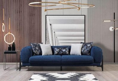 Blauer Dreisitzer Luxus Couch Moderne Sofas Wohnzimmermöbel Edelstahl