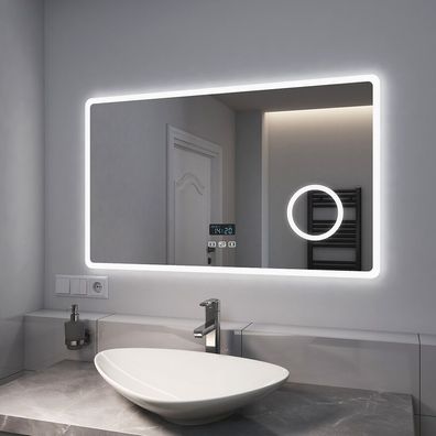 EMKE® LED Badspiegel Wandspiegel Bluetooth Touch Uhr Beschlagfrei 80x60/100x60cm