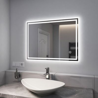 EMKE® LED Badspiegel mit Beleuchtung 60×80 100×60 120×60cm Touch Kaltweiß/ Warmweiß