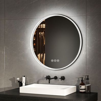 EMKE® LED Badspiegel Rund mit Beleuchtung Touch Beschlagfrei 3 Lichtfarbe Wandspiegel