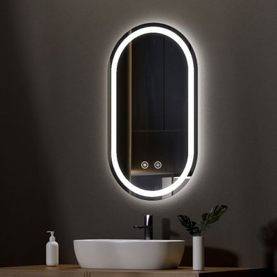 EMKE® LED Badspiegel Badezimmer Wandspiegel Oval Touch Spiegel Kaltweiß Warmweiß