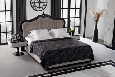 Schlafzimmer Bett Polster Design Luxus Doppel Beige Modern Holz