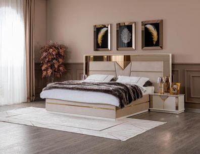 Goldenes Bett Doppelbett Schlafzimmer Betten Möbel designer Doppelbett Beige