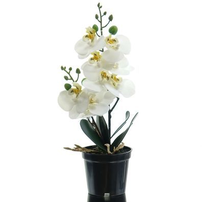 GASPER Orchidee - Phalenopsis Weiß im schwarzen Topf 30 cm - Kunstpflanzen